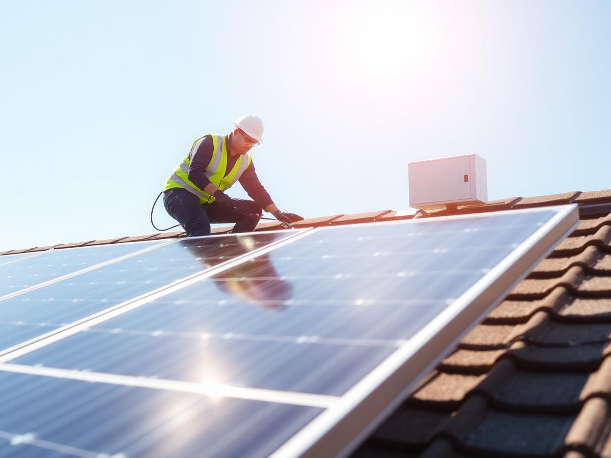 Instalação de placas solares e inversor no telhado