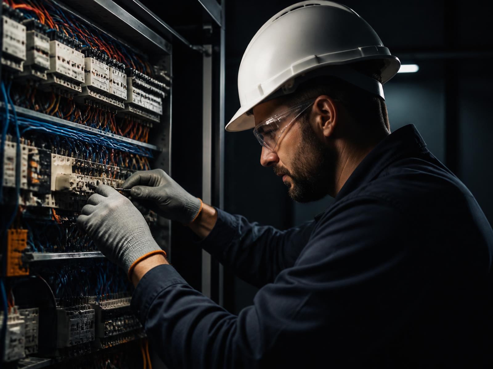Técnico realizando manutenção em painel elétrico industrial